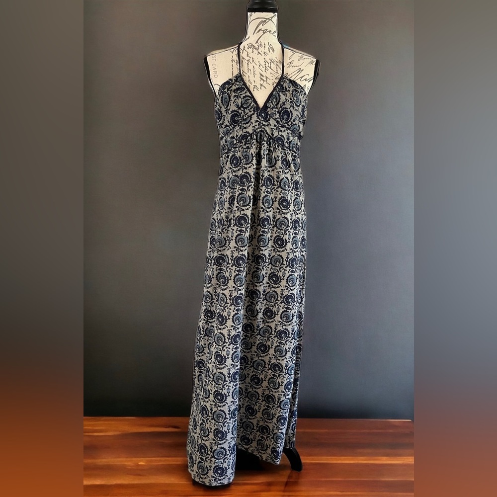 Mossimo Maxi Bohemian Blue Floral Summer Sun Dress Lined Vintage Size Large EUC